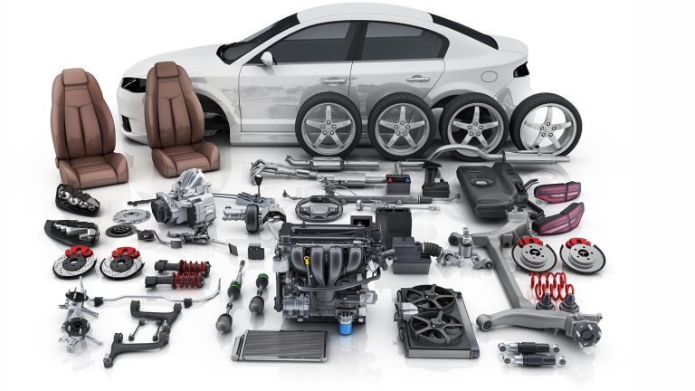 Car body disassembled and many vehicles parts